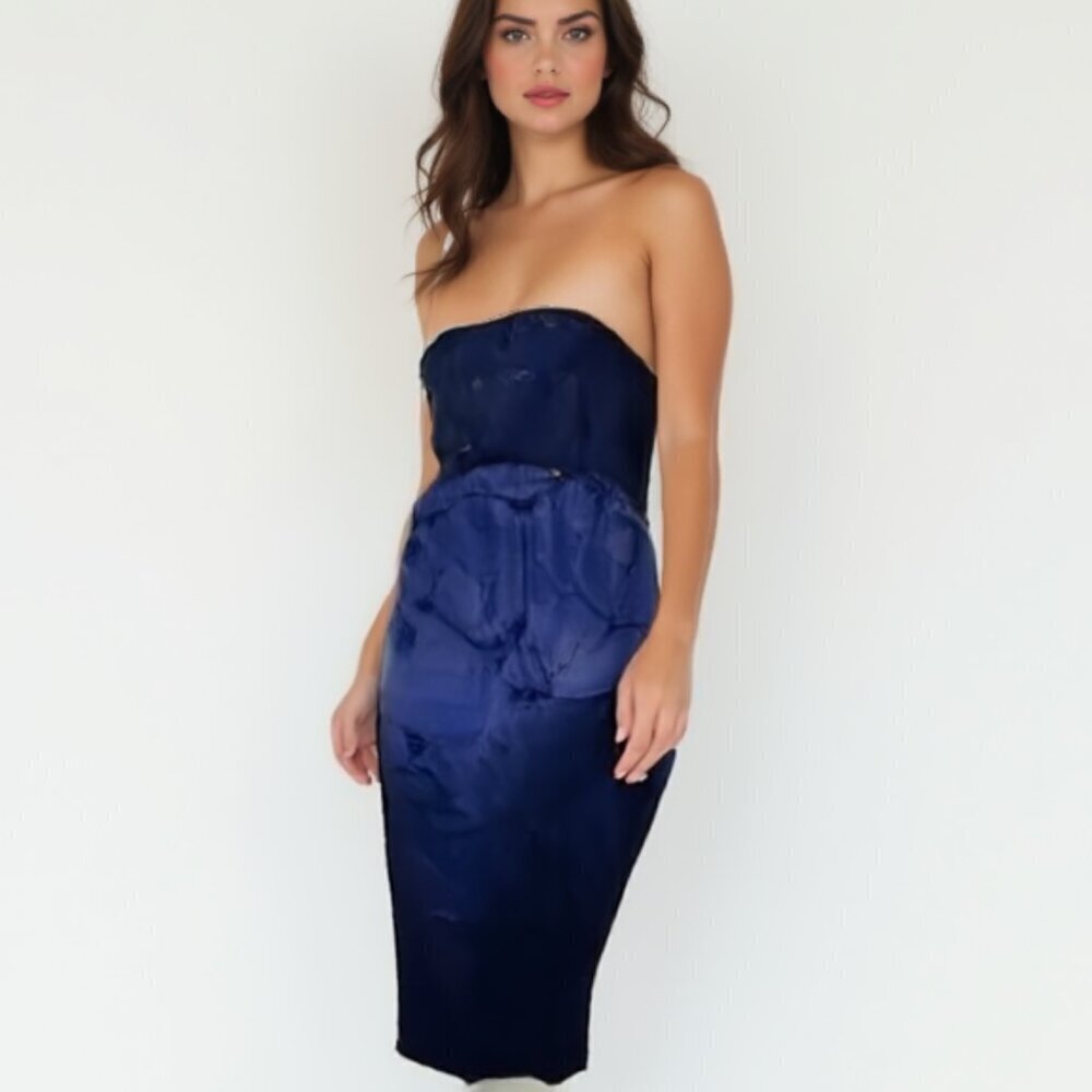 Dynamite Midnight Blue Strapless Satin Cocktail Dress | Minimalist Chic NWT